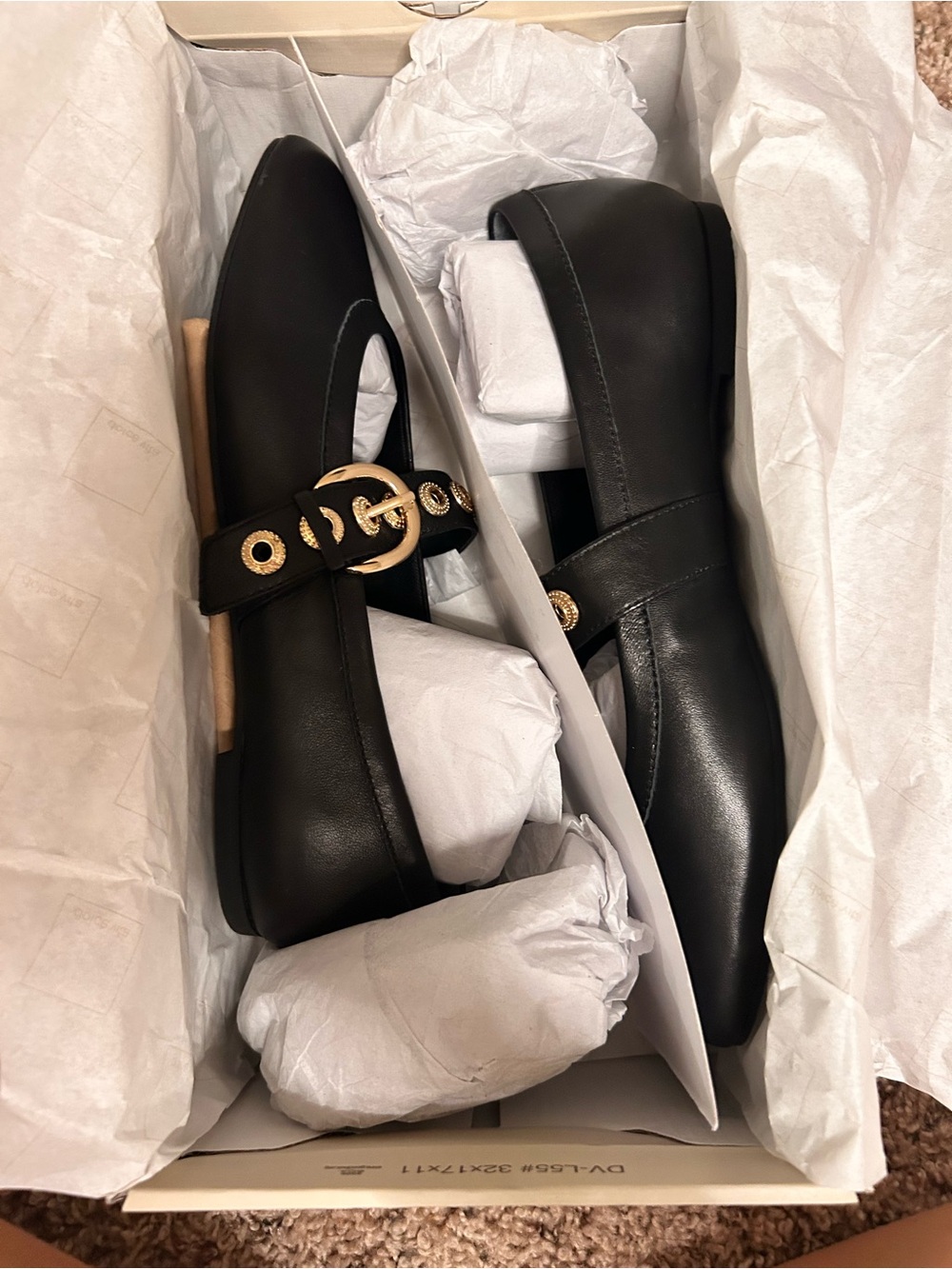 Dolce Vita Black Leather Mary Jane Flat with Gold Buckle - Picture 2 of 4
